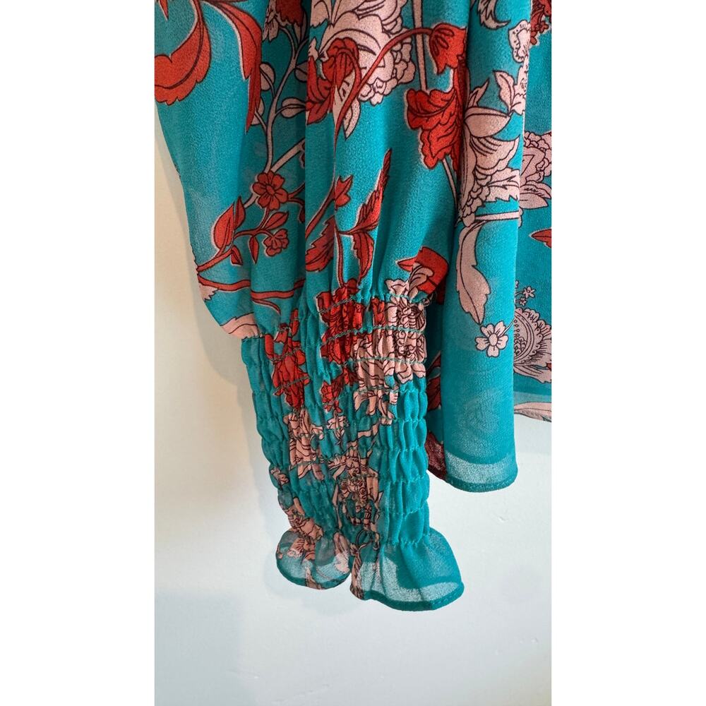 MISA Los Angeles Siena Top Floral Blouse Teal Long Sleeve Size Small - Picture 5 of 11